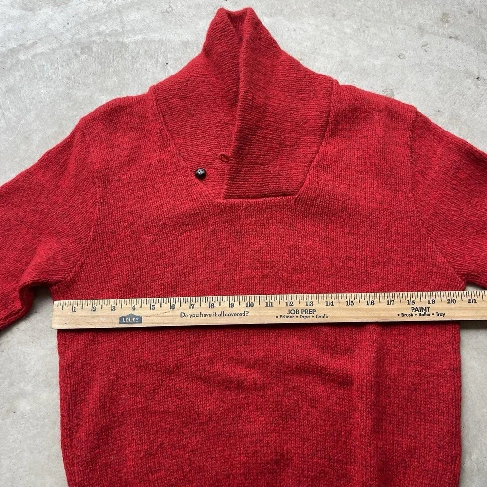 Vintage 90s L.L. Bean Red Wool Fisherman Knit Sweater Coastal Shawl Neck‎ Size M